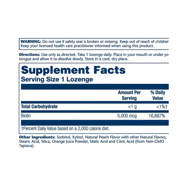 Biotin 5000mcg - 60 Lozenges Natural Peach, Strawberry, Banana. Фото 4