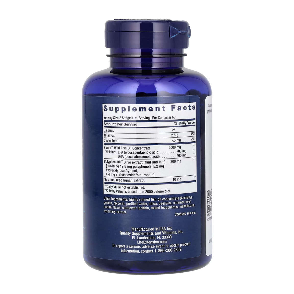 Super Omega-3 EPA/DHA Fish Oil Sesame Lignans & Olive Extract - 120 softgels. Фото 2