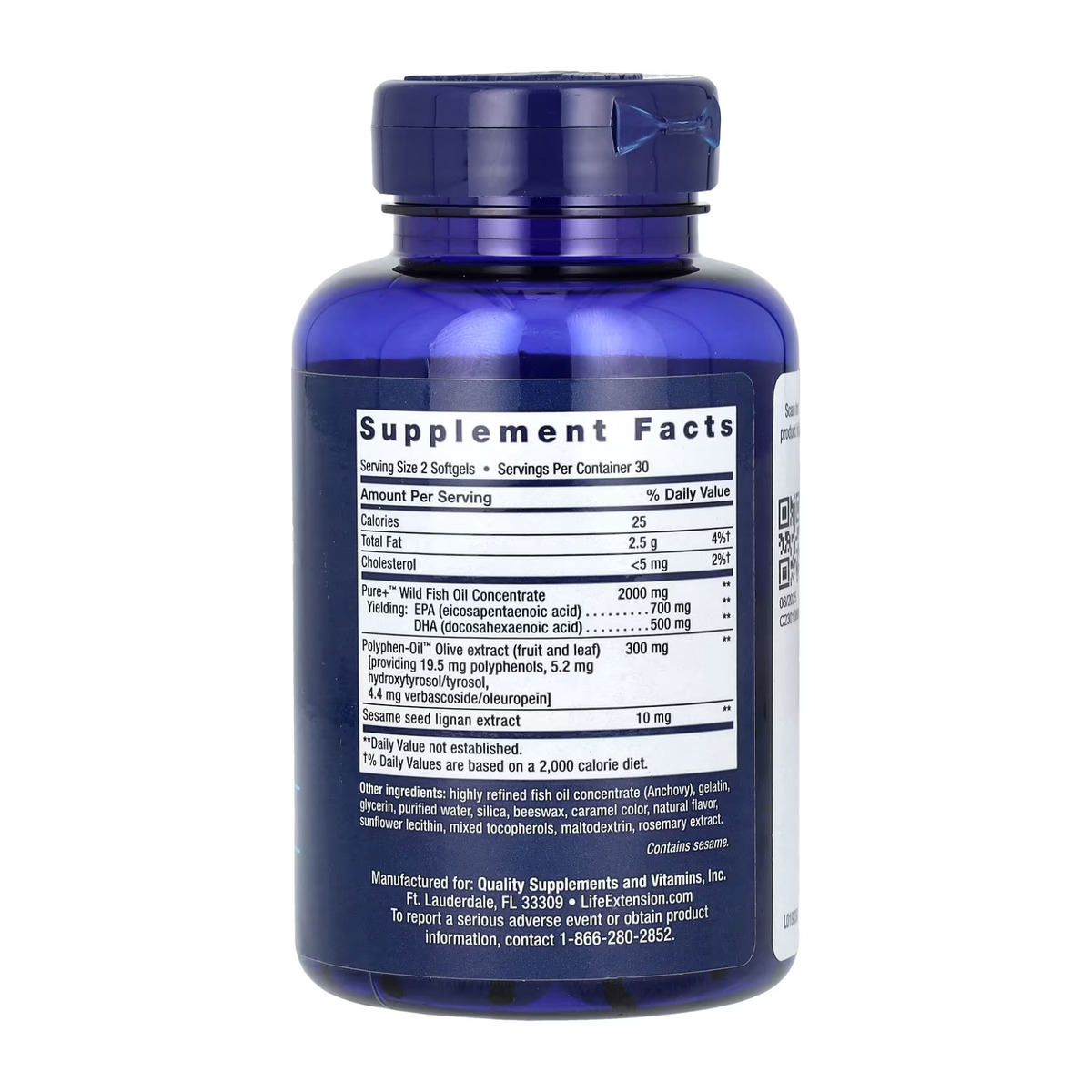 Super Omega-3 EPA/DHA Fish Oil Sesame Lignans & Olive Extract	- 60 softgels. Фото 2