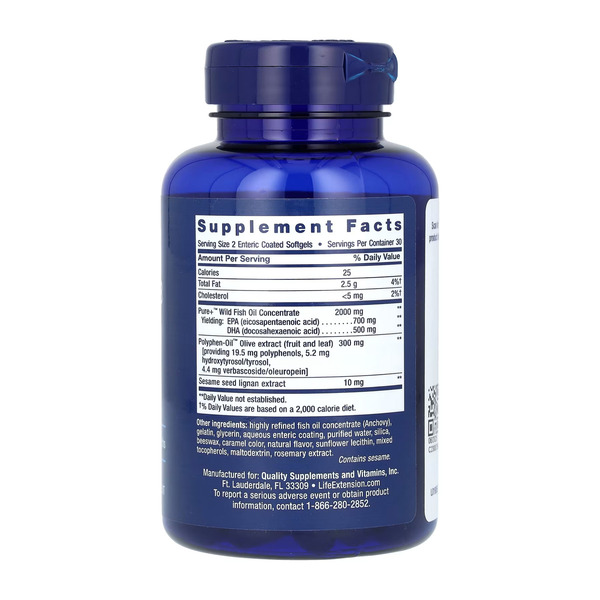 Super Omega-3 EPA/DHA Fish Oil Sesame Lignans & Olive Extract Enteric Coated - 60 softgels. Фото 4