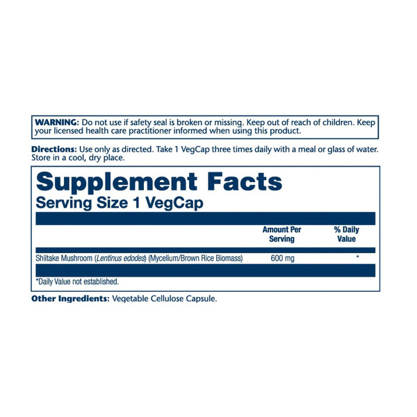 Shiitake Mushroom 600mg - 100 vcaps. Фото 4
