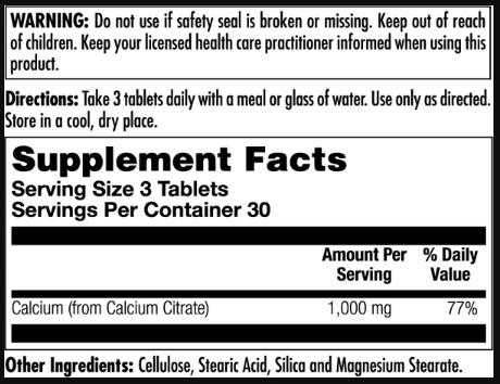Calcium Citrate 1000mg - 90 tabs. Фото 2