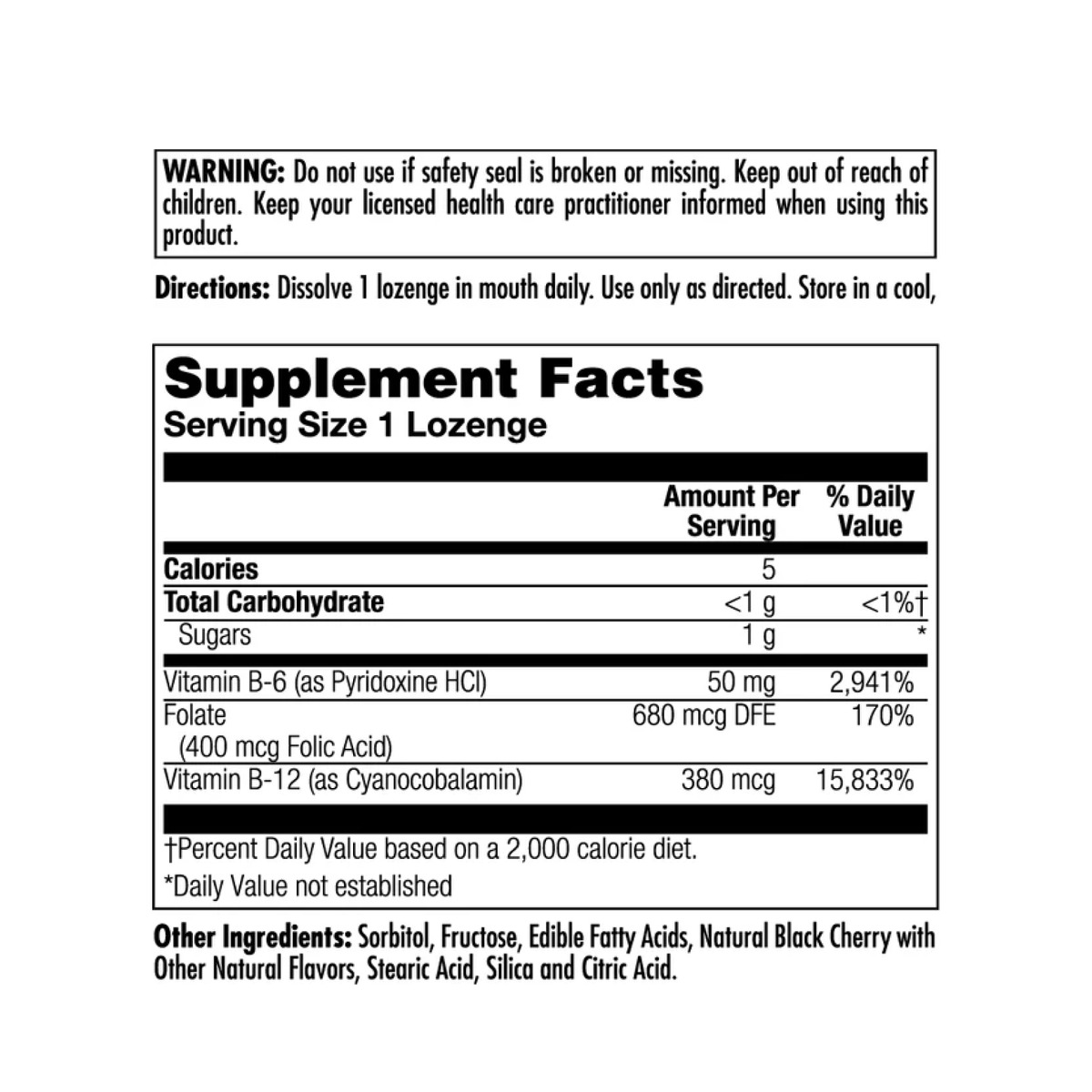 B-6 B-12 Folic Acid - 60 tabs Black Cherry. Фото 4