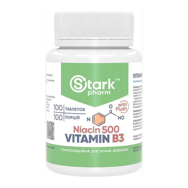 Stark Niacin Vitamin B3 with Flush 500mg - 100 tabs. Фото 3