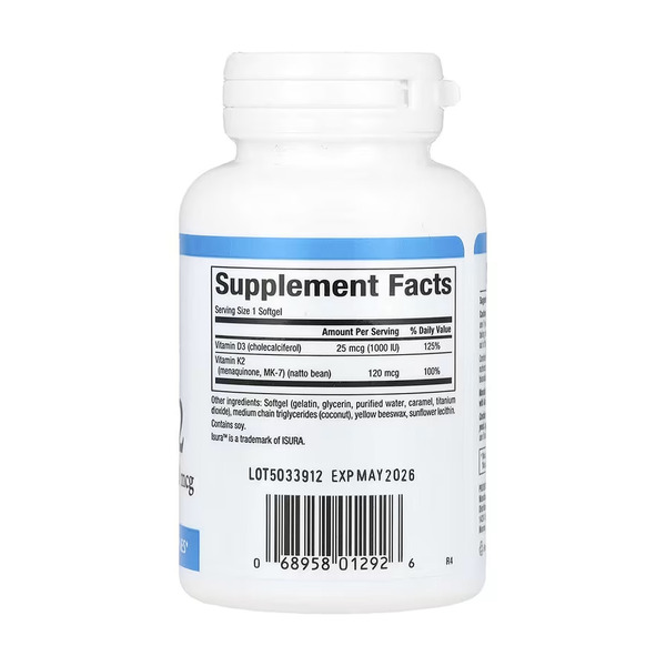 Vitamin D3 & K2 25 mcg (1000 IU) & 120 mcg - 120 softgels. Фото 4
