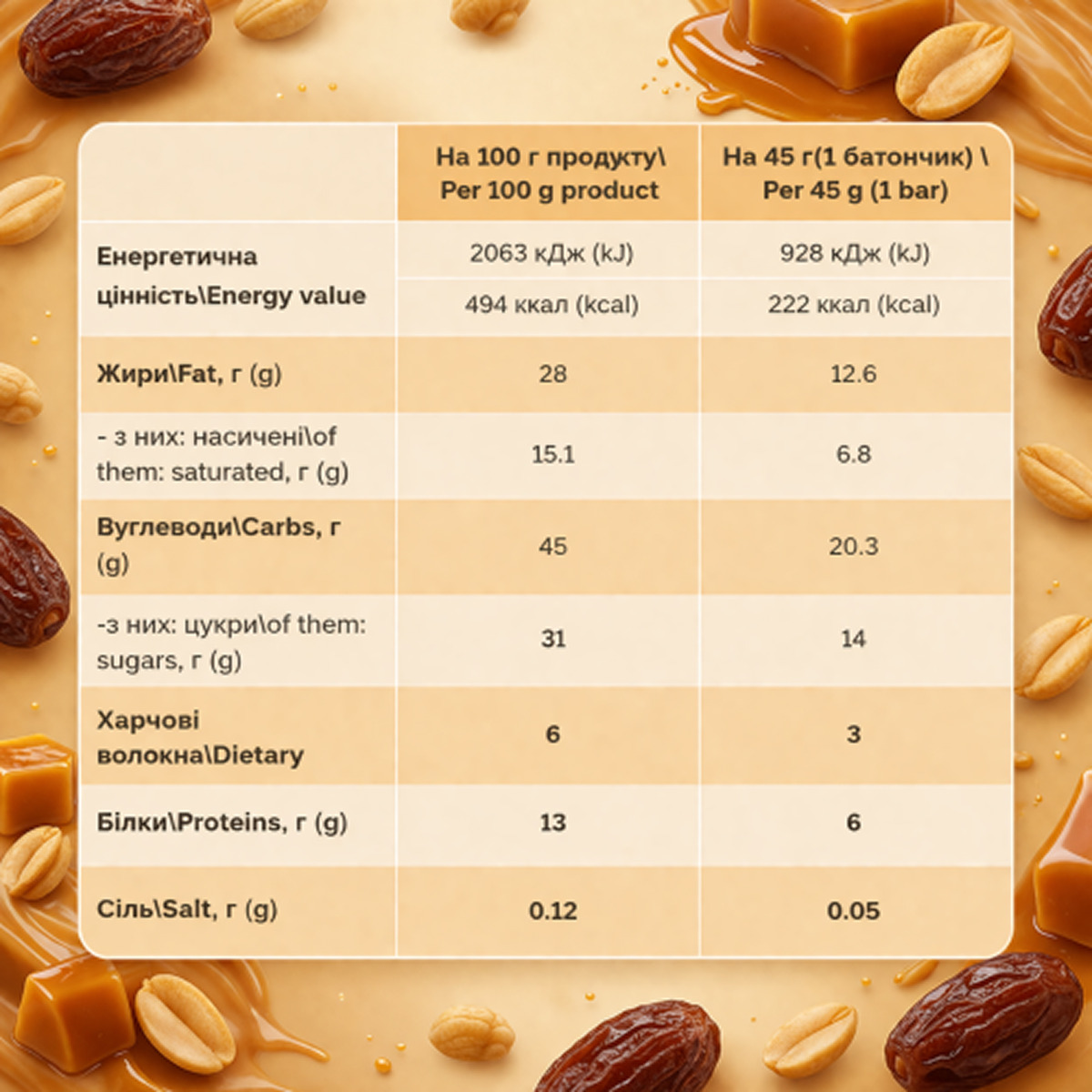 Bar - 12x45g Dates Caramel Peanuts. Фото 2