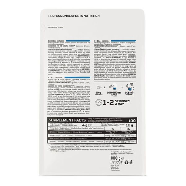Амінокислота BCAA OstroVit BCAA + Glutamine, 1 кг. Фото 2