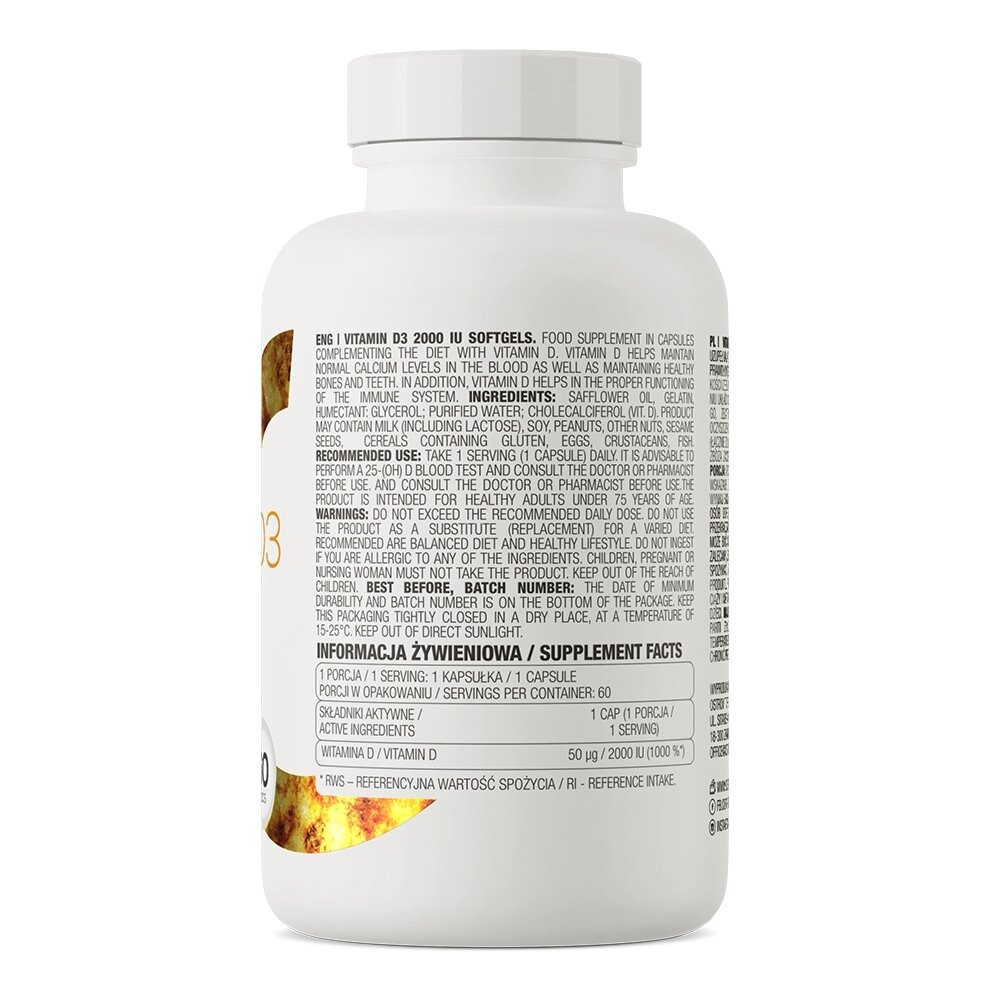 Вітаміни та мінерали OstroVit Vitamin D 2000 IU, 60 капсул. Фото 2