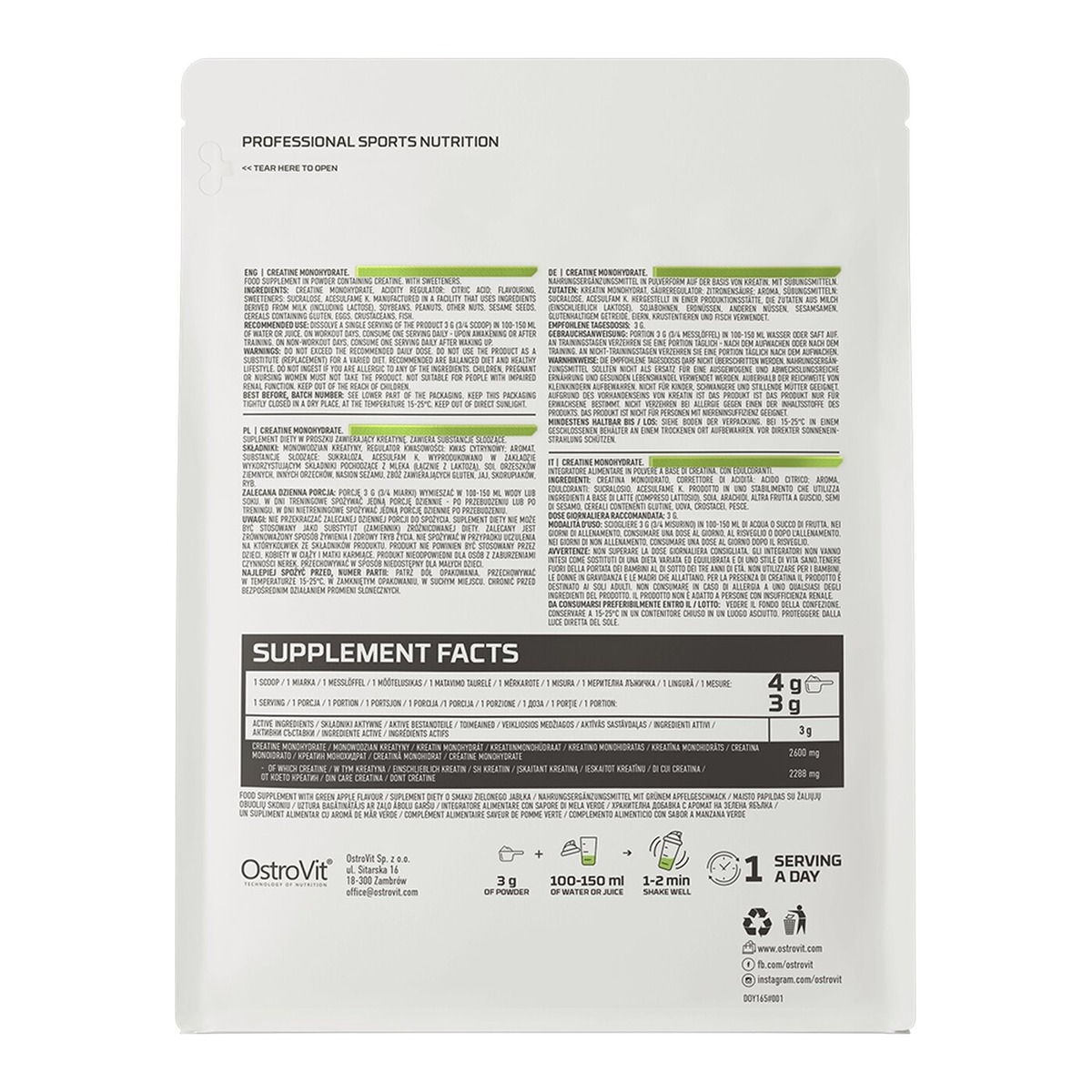 Креатин OstroVit Creatine Monohydrate, 300 грам. Фото 14