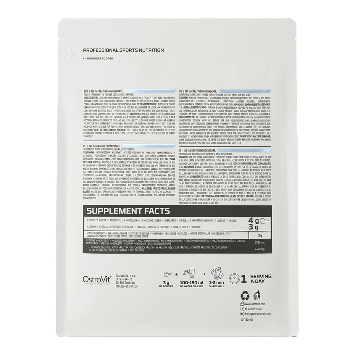 Креатин OstroVit Creatine Monohydrate, 300 грам. Фото 2