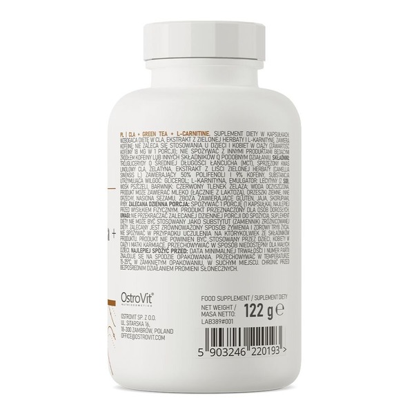 Жироспалювач OstroVit CLA + Green Tea + L-Carnitine, 90 капсул. Фото 2