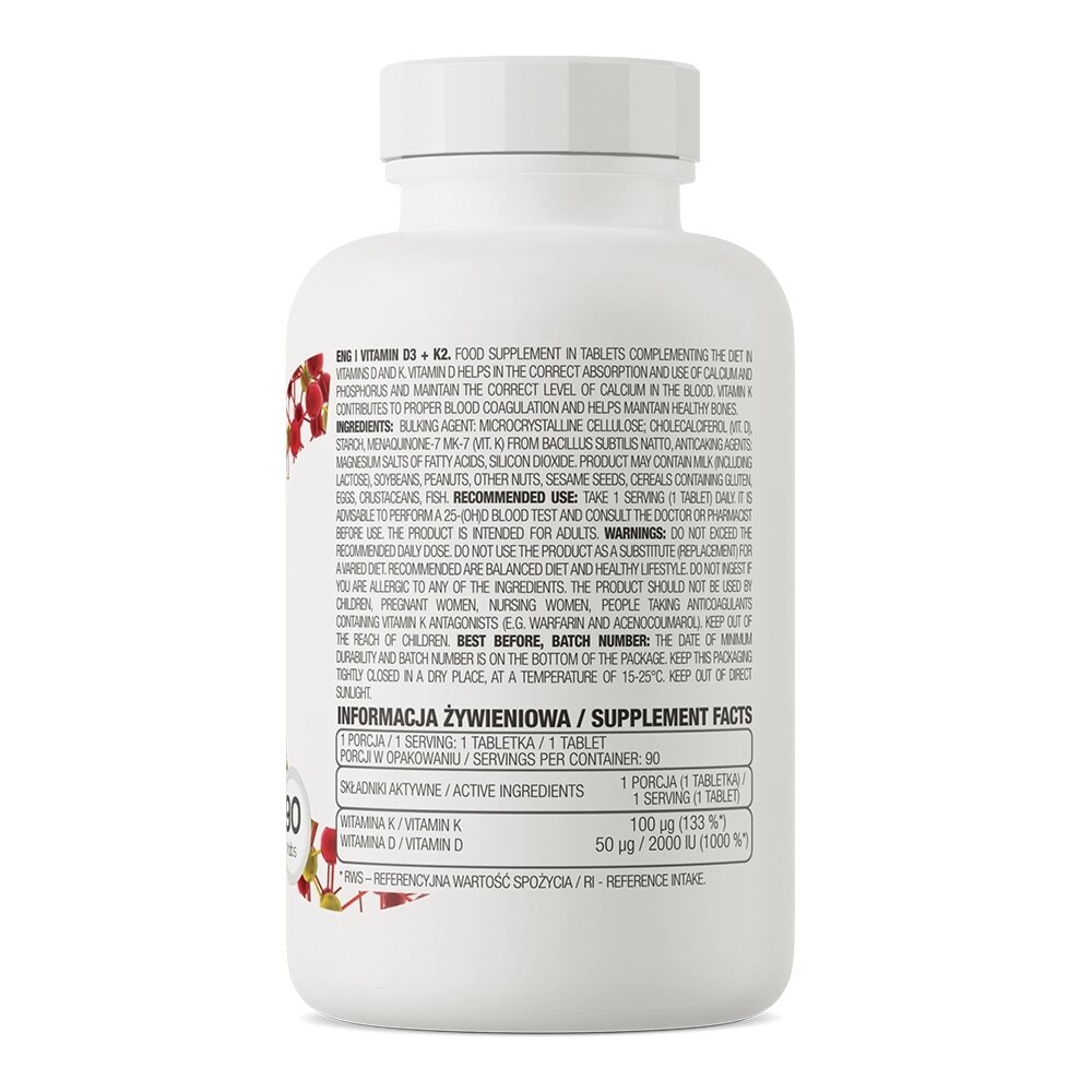 Витамины OstroVit Vitamin D3+K2, 90 таблеток. Фото 2