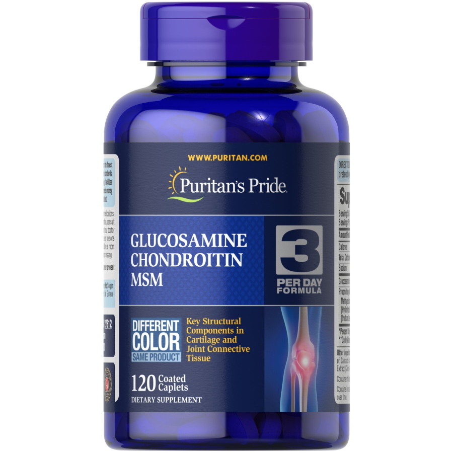 Препарат для суглобів і зв'язок Puritan's Pride Chondroitin Glucosamine MSM 3 Per Day Formula, 120 каплет