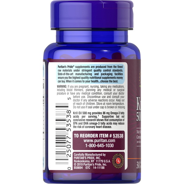 Жирні кислоти Puritan's Pride Krill Oil 500 mg, 30 капсул. Фото 3