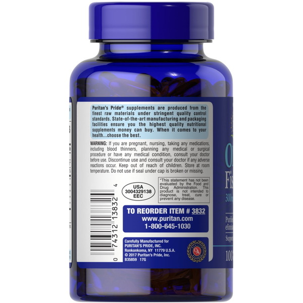 Жирні кислоти Puritan's Pride Omega 3 Fish Oil 1000 mg, 100 капсул. Фото 3