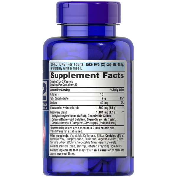 Препарат для суглобів і зв'язок Puritan's Pride Chondroitin Glucosamine MSM 2 Per Day Formula, 60 каплет. Фото 2