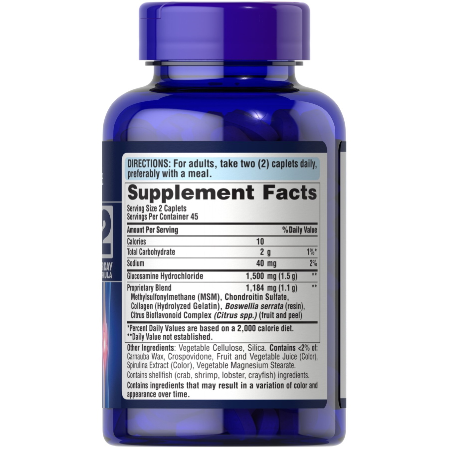 Препарат для суглобів і зв'язок Puritan's Pride Chondroitin Glucosamine MSM 2 Per Day Formula, 90 каплет. Фото 2