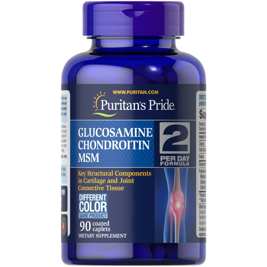 Препарат для суглобів і зв'язок Puritan's Pride Chondroitin Glucosamine MSM 2 Per Day Formula, 90 каплет