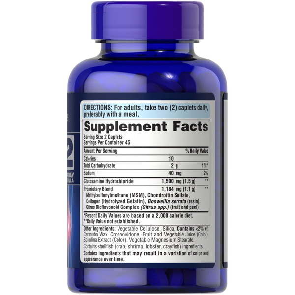 Препарат для суглобів і зв'язок Puritan's Pride Chondroitin Glucosamine MSM 2 Per Day Formula, 90 каплет. Фото 2