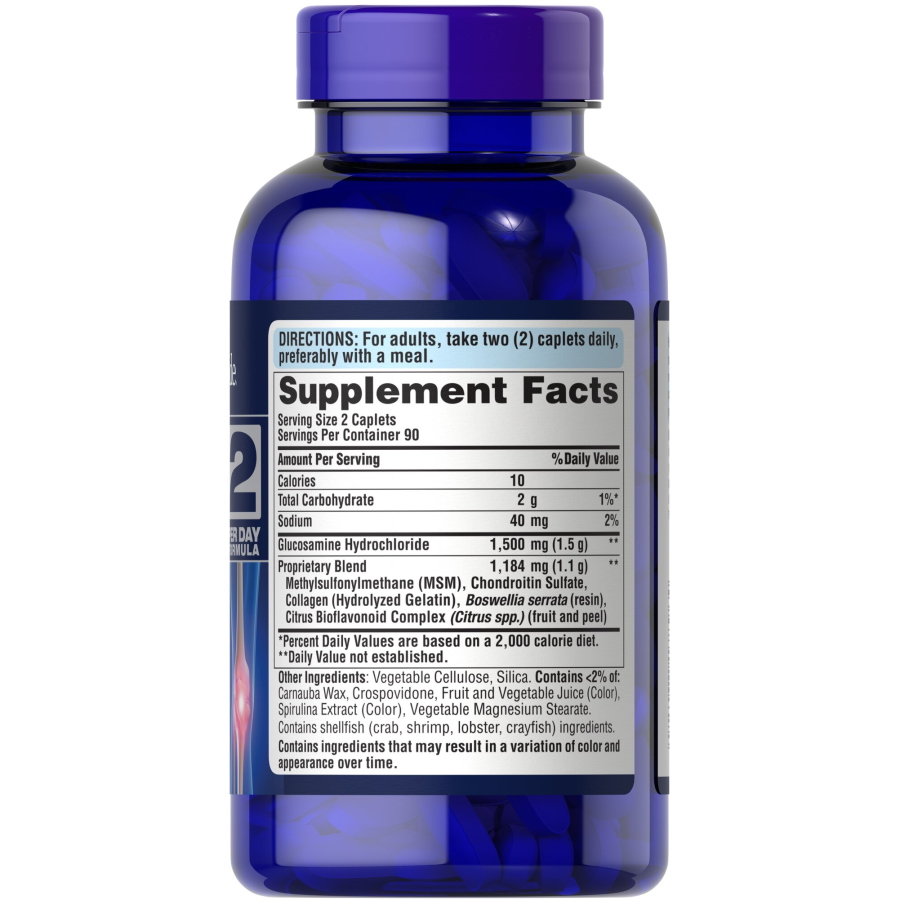 Препарат для суглобів і зв'язок Puritan's Pride Chondroitin Glucosamine MSM 2 Per Day Formula, 180 каплет. Фото 2