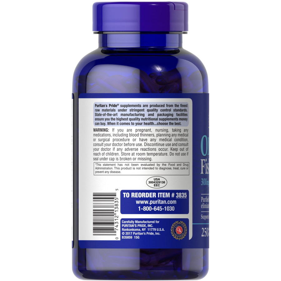 Жирні кислоти Puritan's Pride Omega 3 Fish Oil 1000 mg, 250 капсул. Фото 3