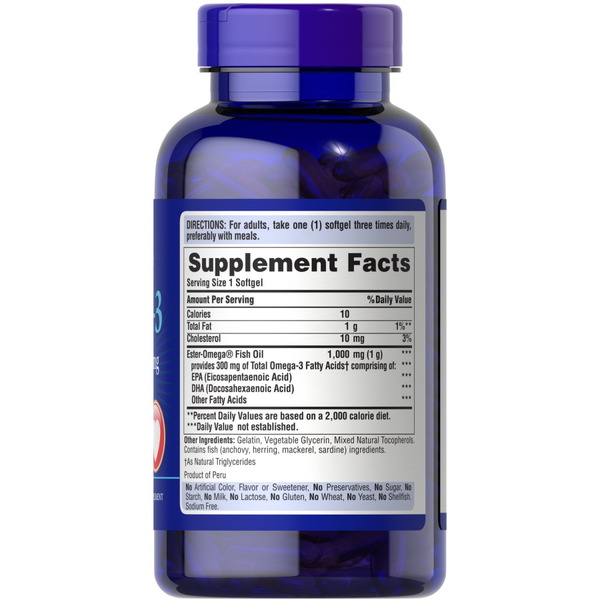 Жирні кислоти Puritan's Pride Omega 3 Fish Oil 1000 mg, 250 капсул. Фото 2