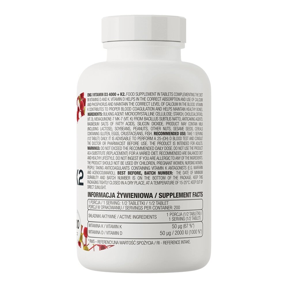 Вітаміни та мінерали OstroVit Vitamin D3 4000 +K2, 100 таблеток. Фото 2