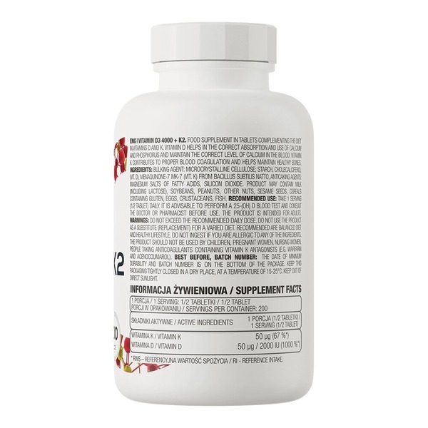 Вітаміни та мінерали OstroVit Vitamin D3 4000 +K2, 100 таблеток. Фото 2