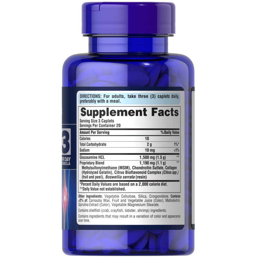 Препарат для суглобів і зв'язок Puritan's Pride Chondroitin Glucosamine MSM 3 Per Day Formula, 60 каплет. Фото 2