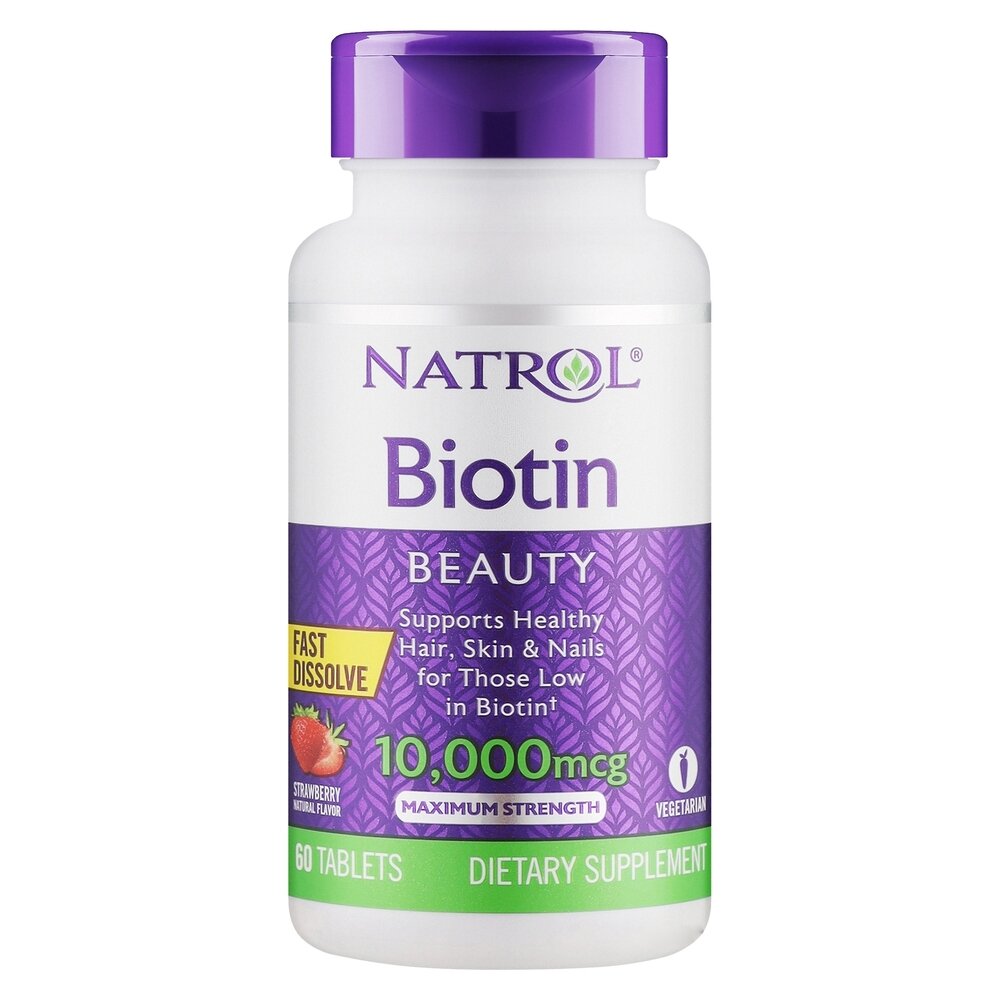 Вітаміни та мінерали Natrol Biotin 10000 mcg, 60 таблеток полуниця