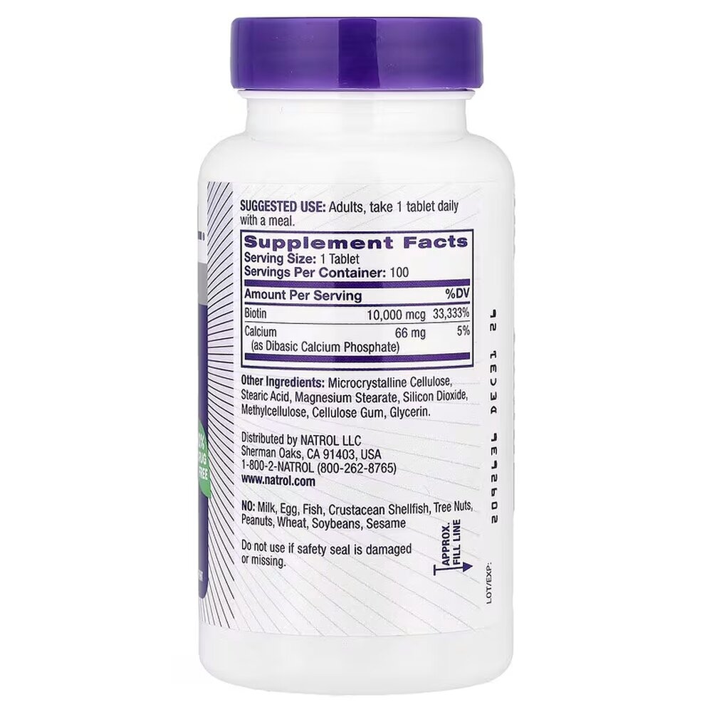 Вітаміни та мінерали Natrol Biotin 10000 mcg, 100 таблеток. Фото 2