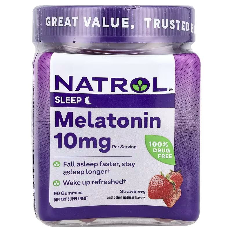 Натуральная добавка Natrol Melatonin 10mg Gummies, 90 желейок клубника