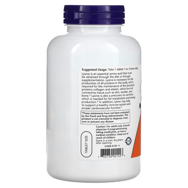 Амінокислота NOW L-Lysine 500 mg, 250 таблеток. Фото 3