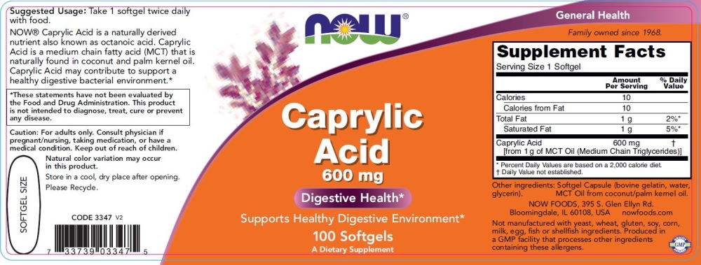 Натуральна добавка NOW Caprylic Acid 600 mg, 100 капсул. Фото 2
