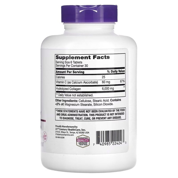 Препарат для суглобів і зв'язок 21st Century Super Collagen Plus Vitamin C 6000 mg, 180 таблеток. Фото 2