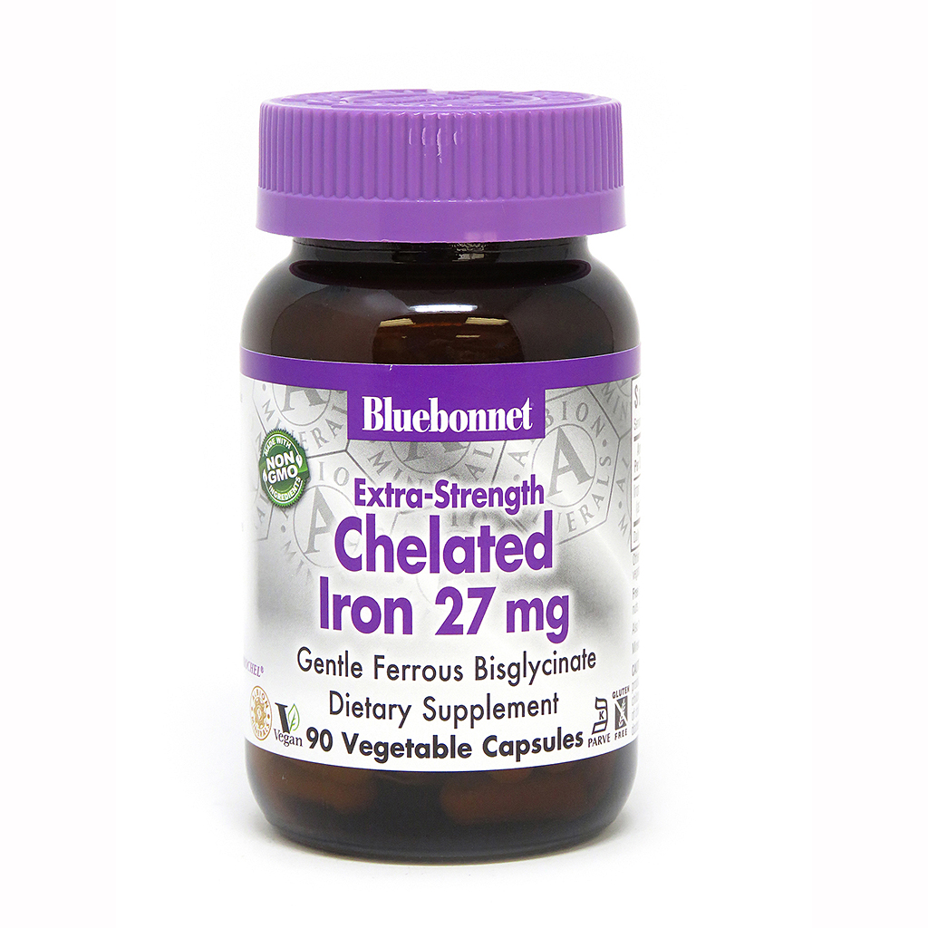 Хелатное железо Bluebonnet Nutrition Extra-Strength Chelated Iron 27 mg, 90 вегакапсул