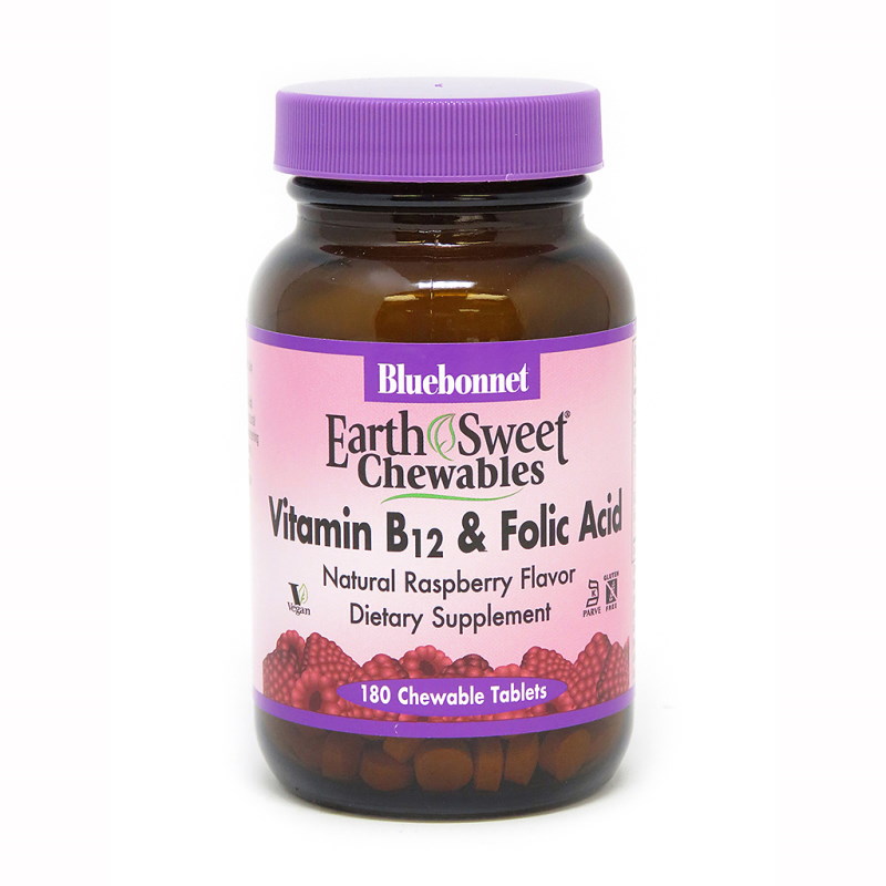 Вітаміни та мінерали Bluebonnet Nutrition Earth Sweet Chewables Vitamin В12 and Folic Acid, 180 жувальних таблеток