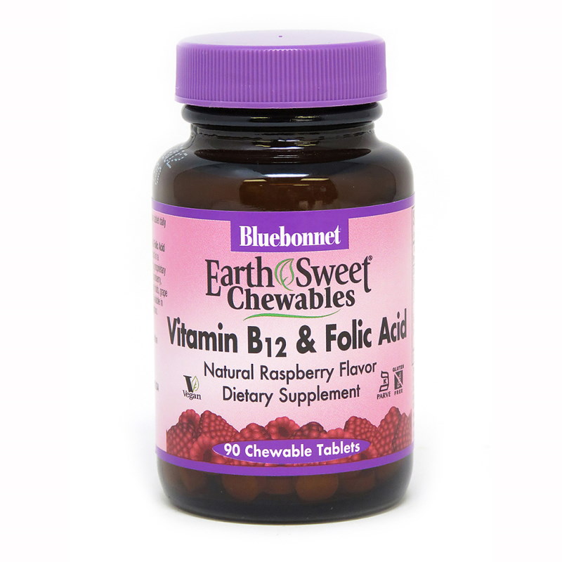 Витамины и минералы Bluebonnet Nutrition Earth Sweet Chewables Vitamin В12 and Folic Acid, 90 жевательных таблеток