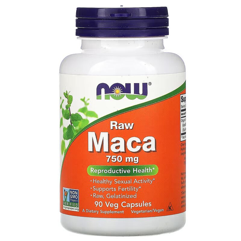 Натуральна добавка NOW Maca Raw 750 mg, 90 вегакапсул