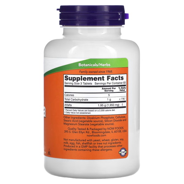 Натуральна добавка NOW Alfalfa 650 mg, 250 таблеток. Фото 2