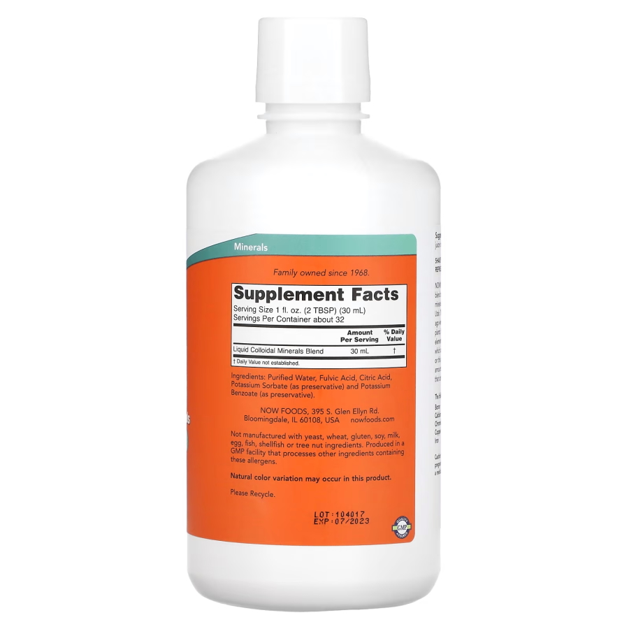 Витамины и минералы NOW Colloidal Minerals Liquid, 946 мл. Фото 2