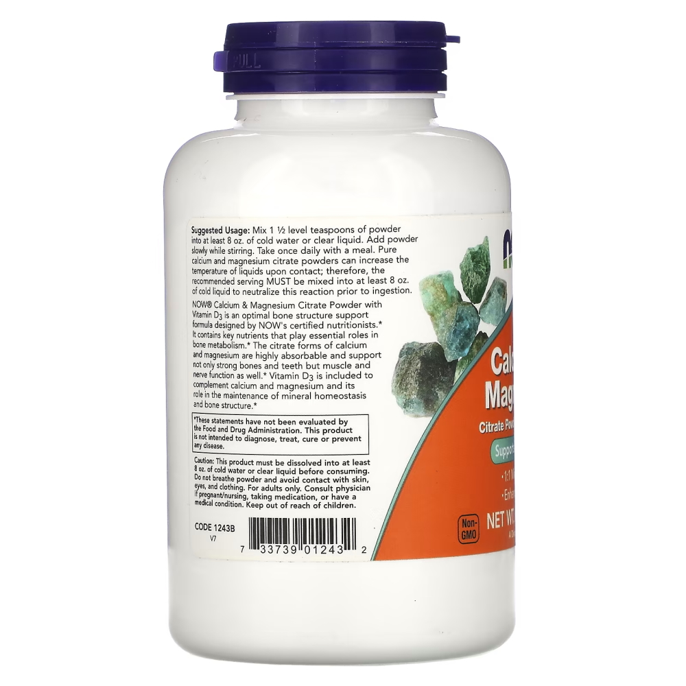 Витамины и минералы NOW Calcium & Magnesium Citrate Powder with D3, 227 грамм. Фото 3