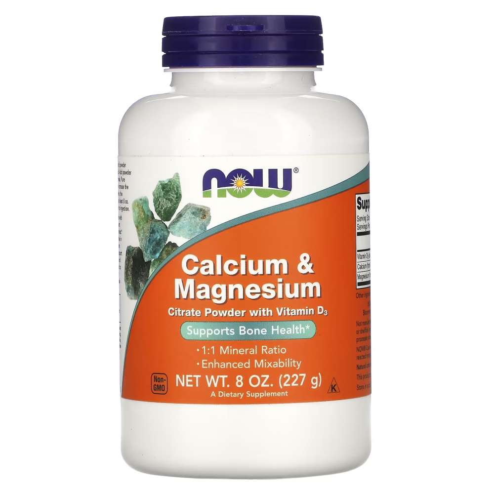 Витамины и минералы NOW Calcium & Magnesium Citrate Powder with D3, 227 грамм