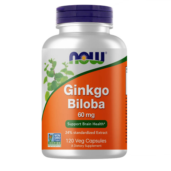 Натуральна добавка NOW Ginkgo Biloba 60 mg, 120 вегакапсул