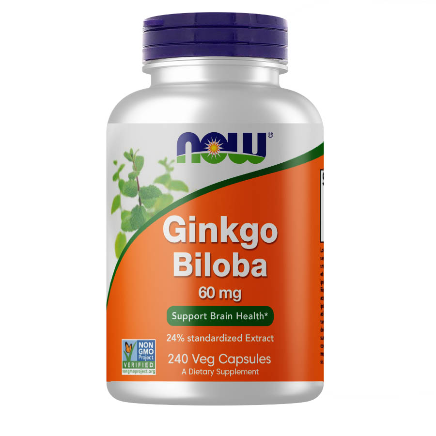 Натуральна добавка NOW Ginkgo Biloba 60 mg, 240 вегакапсул