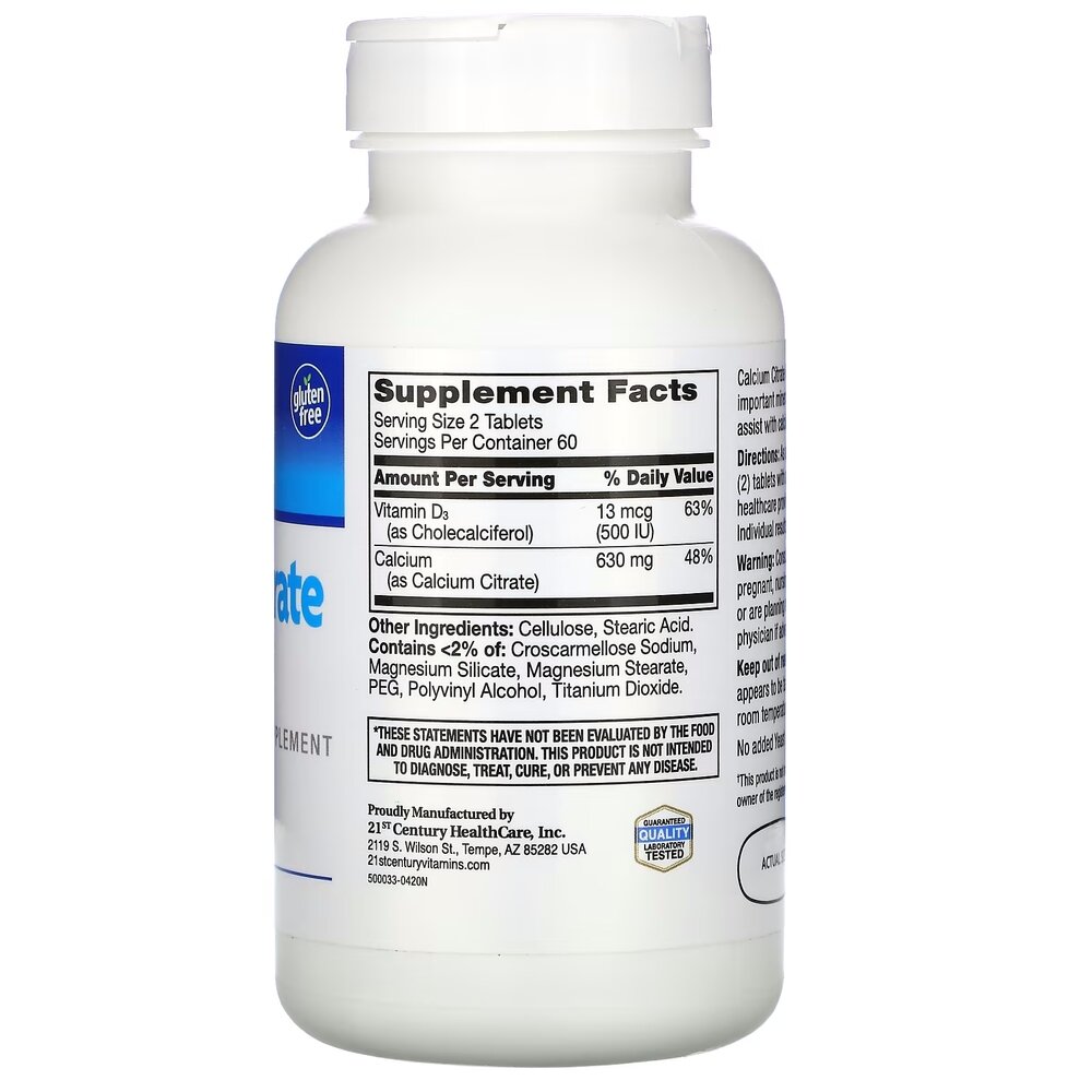 Вітаміни та мінерали 21st Century Calcium Citrate +D3 Maximum, 120 таблеток. Фото 2