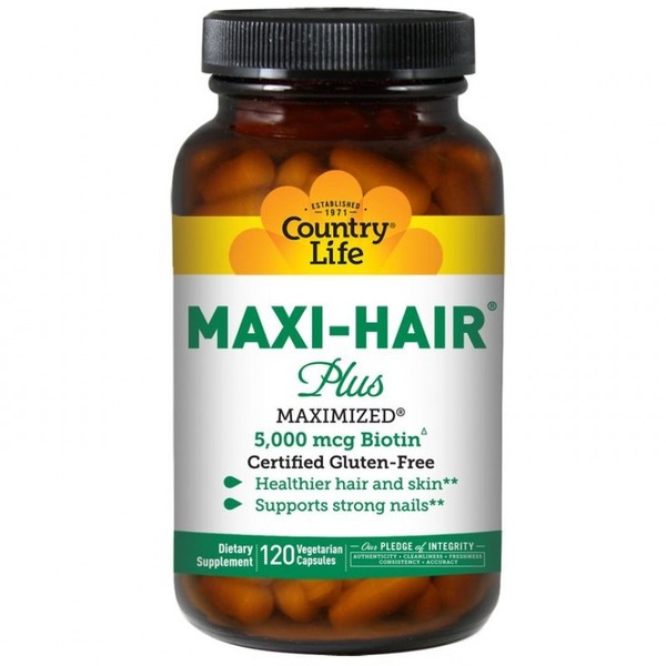 Вітаміни та мінерали Country Life Maxi-Hair Plus, 120 капсул. Фото 2