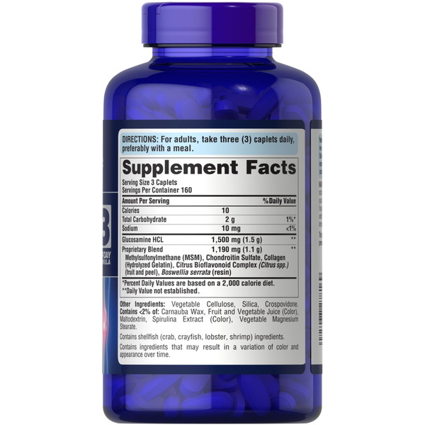 Препарат для суглобів і зв'язок Puritan's Pride Chondroitin Glucosamine MSM 3 Per Day Formula, 480 каплет. Фото 2