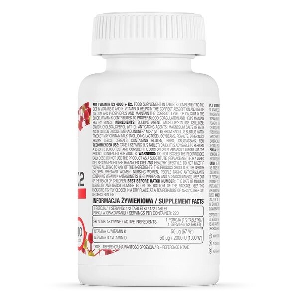Вітаміни та мінерали OstroVit Vitamin D3 4000 +K2, 110 таблеток. Фото 2