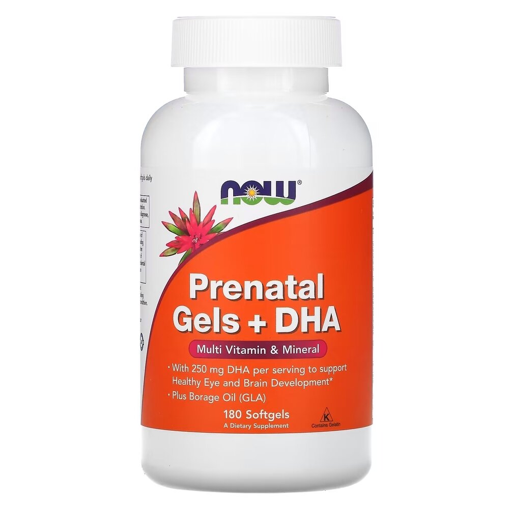 Вітаміни та мінерали NOW Prenatal Gels with DHA, 180 капсул